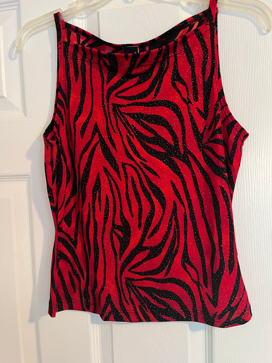 y2k 2000s Vintage Red/Black Tiger Striped Top by PS Per Seption  Size Large, but fits more like a Small (I'm 5'5, 32 C)  This top screams y2k!&nbsp; Small glitter details throughout top