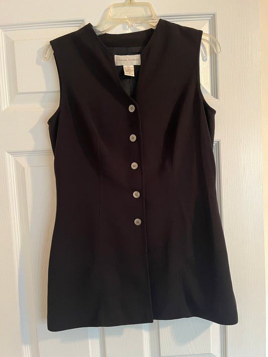 90s y2k Black Long Vest/Top by Casual Corner  Size 6, Fits Like a Small (I'm 5'5, 32C)  This Black Vest/Top screams Old Money!&nbsp; It's so cute!  There are two slits in the back creating a cute back detail